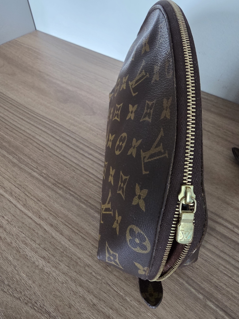 Louise et Cie Brown and Gold Monogram Travel Pouch